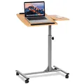 COSTWAY Laptoptisch höhenverstellbar und neigungsverstellbar, Pflegetisch mit Rollen, Notebooktisch Betttisch Krankenbett Beistelltisch Sofatisch für Bett Sofa, 64 x 45 x (71-93) cm (Natur)
