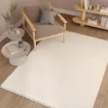 TAPISO Agra Teppich Creme Einfarbig Schlingen Teppich mit Fransen Modern Boho Design Weich Loop Optik Wohnzimmer Schlafzimmer ÖKO-TEX 120 x 170 cm