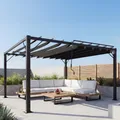 Pergola HWC-L40, Garten Lamellen-Pavillon Terrassenüberdachung, 8cm-Alu-Gestell Stoff/Textil, 3x4m anthrazit