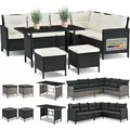 Polyrattan Lounge Manacor ‚Äì Gartenlounge Mit Sofa, Tisch, 2 Hocker & Kissen ‚Äì Gartenm√∂bel Set Bis 7 Personen ‚Äì Schwarz, Sitzbezüge In Creme - Juskys