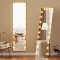 HOMCOM Ganzkörperspiegel 150 x 40 cm RGB-LED Standspiegel mit 21 Glühbirnen 7 Lichtfarbe Hollywood Wandspiegel mit Touch-Schalter, Memory-Funktion anlehnbar Spiegel für Schlafzimmer Wohnzimmer