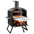 COSTWAY Pizzaofen 2-Schicht Holzofen, Outdoor, mit Pizzastein & Pizzaschaufel