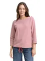 Tom Tailor Damen 1045536 Langarmshirt Mit Knopf-Details, 39435 - Pink Offwhite Regular Stripe, S EU