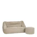 Icon Cecilia Sitzsack Sofa mit Hocker, Beige, Flauschiger Chenille Stoff, 2 Sitzer Sofa für Erwachsene, Riesensitzsack mit Füllung, Bequemer Sessel, Lounge, Wohnzimmer, Deko Wohnzimmer