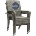 Juskys Polyrattan Gartenstühle Yoro 6er Set Stapelbar mit Armlehnen Grau Meliert