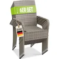 Juskys Polyrattan Gartenstühle Yoro 6er Set - mit Armlehnen & Rückenlehne - 6 Stühle stapelbar - Rattan Stuhl Garten - Stapelstuhl Grau-meliert