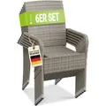 Juskys Polyrattan Gartenstühle Yoro 6er Set - mit Armlehnen & Rückenlehne 6 Stühle stapelbar - Rattan Stuhl Garten - Stapelstuhl Grau-meliert