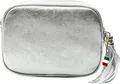 FLORENCE Umhängetasche Florence Umhängetasche Echtleder Tasche (Umhängetasche), Damen Umhängetasche Leder, silber metallic ca. 21cm x ca. 16cm