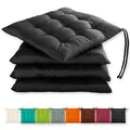 Gräfenstayn® 4er-Set Sitzkissen 40x40x3cm mit Haltebändern für Indoor und Outdoor mit Öko-Tex Siegel - (Schwarz)
