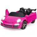COSTWAYLizenzierter RUF Kinder-Elektroauto, 24V 2-Sitzer Elektrofahrzeug mit Eltern-Fernbedienung, LED, Hupe, Musik, Spielzeugauto für Kinder 3-8 Rosa