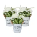 Relaxdays Kunstblumen im Topf, 3er Set künstliche Pflanzen, Dekoblumen, lebensechte Plastikblumen, HxD: 21 x 18 cm, weiß