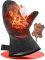 achilles Kaminhandschuh, Entspricht Norm EN407, Mit Thermoisolierung, Ofenhandschuh aus Leder, Schutzhandschuh feuerfest, Grillhandschuh, hitzebeständiger Leder Handschuh, schwarz