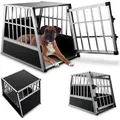 Juskys Alu Hunde-Transportbox L - 90 × 65 × 69 cm – Auto Hundebox robust & pflegeleicht – Gittertür verschließbar - Autotransportbox für H... - Silber/Schwarz