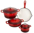 Gusseisen Kochtopf-Set Topfset Pfanne Bratpfanne Kochtöpfe Brattopf Bräter rot