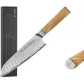KLAMER Premium Santoku Damastmesser Olive echter japanischer Stahl 18 cm Kochmesser