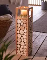 Holz Windlicht Säule Holzscheiben 58 cm, Bodenwindlicht Dekosäule Kerzenhalter