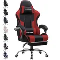 GTPLAYER Gaming Stuhl Stoff, Bürostuhl Massage Gaming Sessel Ergonomischer Gamer Stuhl mit Fußstütze, Gepolstert Gaming Chair, Drehsessel 150KG, rot