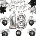 18. Geburtstag Dekorationen Silber Schwarz, Sternbanner Nummer 18 Luftballons Stern Folienballons 18. Geburtstag Konfetti Luftballons für Jungen Mädchen