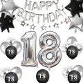 18. Geburtstag Dekorationen Silber Schwarz, Sternbanner Nummer 18 Luftballons...