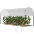 Outsunny Gewächshaus Winterfest Foliengewächshaus mit Bogendach, Erdanker Robuster Stalrahmen, Offenes Treibhaus zum Stecken, 400 x 120 x 170cm, Tomatenhaus für Tomaten, Gemüse, Pflanzen, Weiß