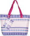 styleBREAKER Große Strandtasche mit buntem Azteken Boho Muster | Damen Schultertasche mit Reißverschluss & Extra-Täschchen | 57,5 x 40 x 15 cm, Farbe:Himbeer-Rose