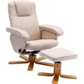 SVITA CHARLES Relaxsessel Hocker Sessel Beige Fernsehsessel Drehsessel Polyester Holz - Beige/Hellbraun