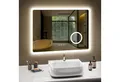 PESENXAN Badspiegel mit Beleuchtung 80 x 60 cm, LED Badezimmerspiegel, Dimmbar (1-St), 3 Lichtfarbe, Antibeschlag, 3-fach Vergrößerung, Rasiersteckdose