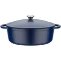 GSW Bräter Blue Magic, Dunkelblau, Metall, 6.5 L, oval, 33x26 cm, ISO 9001, backofengeeignet,hitzebeständige Griffe, backofengeeignet, kratzfest, rostfrei, geschmacksneutral, energiesparend, Deckel hitzebeständig, schadstofffrei gemäß EU-Standards, Kochen, Töpfe, Bräter