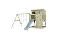 OutdoorToys Spielturm Nils, aus Holz in Eisblau mit Trapezstange & Rutsche, Kletterwand
