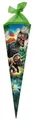 goldbuch 98 157 Schultüte 85 cm Vulkan, Zuckertüte 6-eckig, Geschenktüte mit Dinosaurier-Motiv, Geschenkverpackung aus Lackkarton, Einschulungstüte mit Netzverschluss, ca. 85 x 24 x 20 cm, bunt