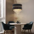 Pendellampe Kronleuchter Wohnzimmerleuchte rauchfarben Kristalle Luster H 150 cm