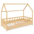 IDMarket - Kinderbett Baumhaus 80 x 160 cm NEREE Holz mit Lattenrost und Gitter