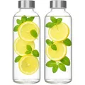 2er Set Trinkflasche aus Glas 1 Liter Deckel aus Edelstahl auslaufsicher