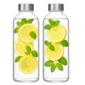 mixed24 2er Set Trinkflasche aus Glas 1 Liter Deckel aus Edelstahl Wasserflasche Glasflasche auslaufsicher, modern, hochwertig, umweltbewusst