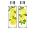 mixed24 Trinkflasche 2x Trinkflasche aus Glas 1 Liter Edelstahl Wasserflasche Glasflasche, auslaufsicher, Dichtung aus Silikon
