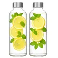 2x Trinkflasche Glas 1 Liter 1000ml Edelstahl auslaufsicher Glasflasche Flasche