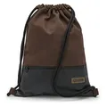 By Bers LEON Turnbeutel, große Reißverschluss Außentasche, Innentaschen Innenfutter Rucksack Tasche Damen Männer Hipster Beutel Veganes Leder Gym Bag Draw String (Braun_Schwarz_PU)