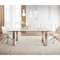 DELIFE Esstisch Edge 200x100 Keramik Calacatta Luxe Weiß-Gold-Grau Edelstahl Schmal, Esstische