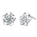 LÖB Damen Ohrstecker 925 Silber Blume mit Strass Glitzer Zirkonia Stein Stecker Blüte Brautschmuck Ohrringe Diamant Form Rund Klein Weiß | Geschenke für Frauen Sie Ehefrau Freundin Mama Mutter