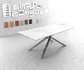 DELIFE Esstisch Edge 200x100cm Keramik Laminam®Statuarietto Weiß Kreuzgestell Rechteck Edelstahl