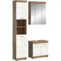 Badkombination Wave m. Hochschrank Weiß Hochglanz/Nox Oak 112 cm 3-tlg.