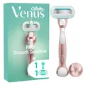 Gillette Venus Pro Smooth Sensitive Damenrasierer für empfindliche Haut, 1 Ersatzklingen, langlebiges Metallhandstück und Duschhalterung