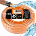 NEO TOOLS Gartenschlauch 1/2 Zoll, 20 m Länge, 4-lagiger - UV-beständig, Flexibel Schlauch - Wasserschlauch aus Erst-PVC, mit Anti-Algen-Innenausstattung - Orange