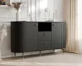 Geriffelte Kommode SENTO 190 cm mit 3 Schubladen 2 Türen Modernes Design Sideboard Zweitürige Funktionell und geräumig Schwarz