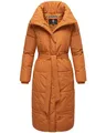 Navahoo Damen Wintermantel Warmer Steppmantel extralang mit Gürtel Mirenaa Rusty Cinnamon Gr. XXL