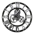 HAITANG Große Wanduhr im Vintage-Stil,schwarz Wanduhr rund, Metall Geräuschlos Nicht tickend batteriebetrieben, 45CM römische Ziffern, Uhren für Wohnzimmer, Schlafzimmer, Küchen Dekoration