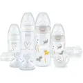 NUK Perfect Start First Choice+ Babyflaschen-Set | 0–6 Monate | 4 x Flaschen mit Temperaturkontrolle, Schnuller, Flaschenbürste & mehr | -frei |... - Transparent