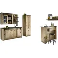 Furn.Design Küchen-Set, Anthrazit, Natur, Holzwerkstoff, Metall, Glas, Nachbildung,Nachbildung,Altholz, Uni, Holz Optik, Vintage, einzeln stellbar,Küche mit Bartisch/Theke,Rechteckig, 161x201x94 cm, Küchen, Miniküchen