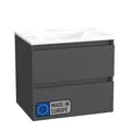 BadeDu Gers Waschbecken mit Unterschrank – 60 cm Breit, Keramikwaschbecken in Weiß mit Waschbeckenunterschrank in Matt Grau, Soft-Close-System