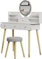 Schminktisch Vicco Edda Weiß 100 cm mit LED-Spiegel und Hocker, Model 41313